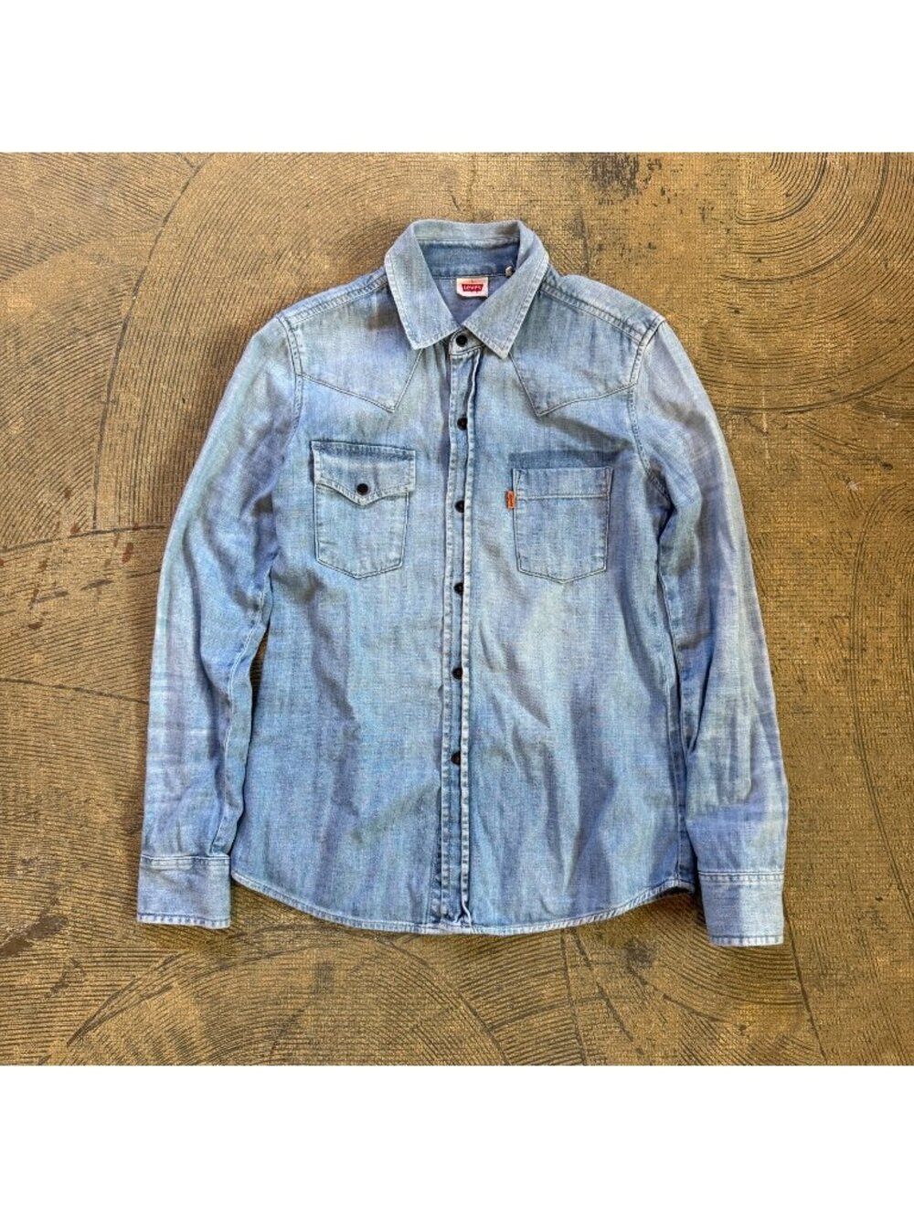Levi's Vintage Clothing LVC Orange Tab MiUSA Distressed Chambray Shirt Small